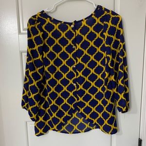 Blue/Yellow 3/4 length Blouse